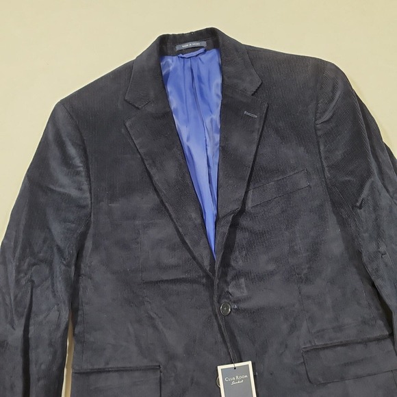 Club Room Navy Blue Corduroy Classic-Fit Sport Coat Mens 38L 38 - Picture 3 of 6